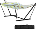 2 Person Double Hammock with Adjustable Steel Stand &amp Pillow Heavy Duty Portable Outdoor Hammock Set MAX 450 LBS Weight Capacity for Patio Garden Beach Backyard