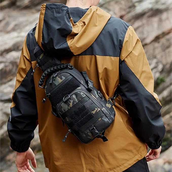 Camping Chest Bag Tactical Backpack For Men Sport Shoulder Outdoor Hiking Climbing Cycling Fishing Travel Sling Fanny Pack(Khaki)