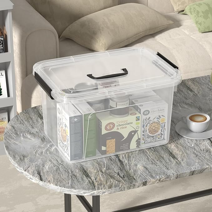 17.5 L Plastic Storage Bin with Handle 4-Pack Clear Latching Storage Boxes