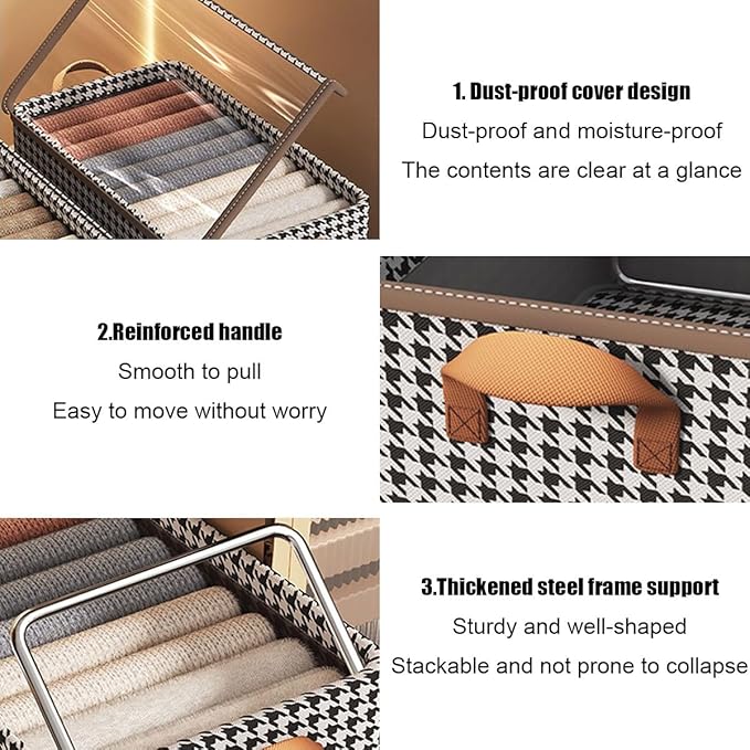 4PCS Foldable Storage Box with Lid - Extra Large Fabric Closet Organizer for Clothes 18.5x11x7.9 Inch Canvas Bin Collapsible Design for Bedroom Shelf Closet Underbed (Black &amp White)