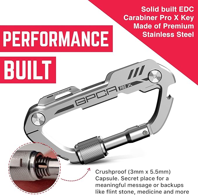 GPCA Carabiner Multitool - Carabiner Heavy Duty Key Clip for Keys Bottle Opener Screwdriver Box Cutter Ruler Keychain Clip Keychain Organizer EDC Gear for Camping &amp Hiking - Gifts for Men