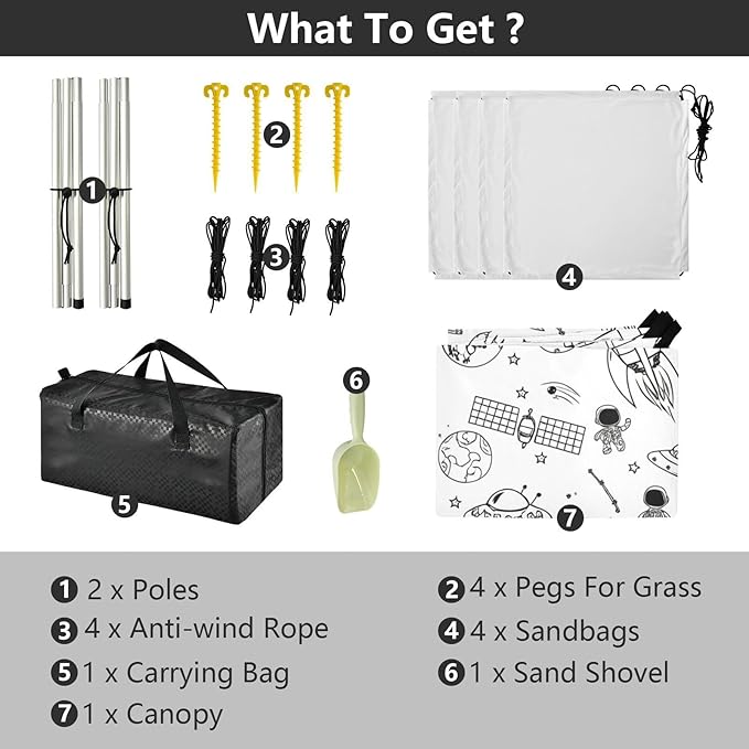 Beach Canopy with Windproof Ropes &amp Sandbags Beach Tent Sun Shade Sun Shelter for Camping Trips Fishing Backyard Fun or Picnics Planet