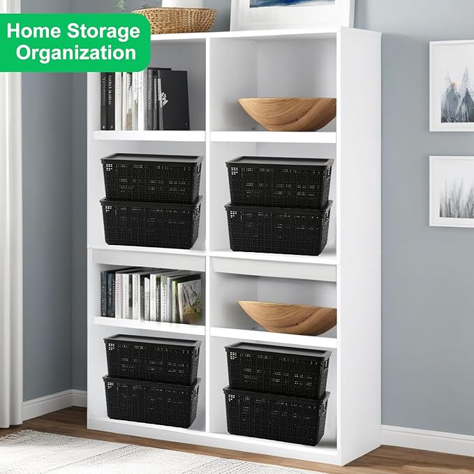 6 Pack Plastic Storage Baskets With LidsBlack Breathable Stackable Storage BinsSmall Storage Containersfor Organizing Storage Baskets on DesktopsClosetsPlayroomsClassroomsOffices