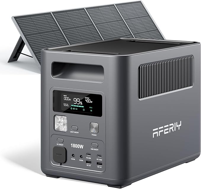 AFERIY 200W High-Capacity Solar Panel with 1024Wh Portable Power Station High-Power Solar Generator System 1800W AC Output Compact &amp Durable for Extended Off-Grid Home Backup RV
