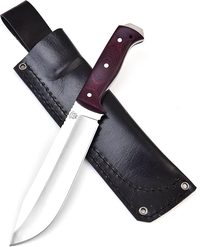 Bushcraft Knife with Sheath11.5 inch Fixed-Blade Handmade Outdoor Full Tang Knives Camping Knives Hunting Knives Survival Tactical Camp Knives Made of D2 Steel (MAROON)
