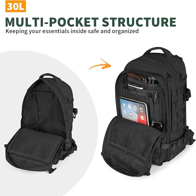 G-raphy Tactical Backpack 20L Small Military Rucksack Daypack Molle Army Work Bag Motorcycle Backpacks for Men Women Camping Cycling Travelling Hiking Sports Outdoors (Black-2)