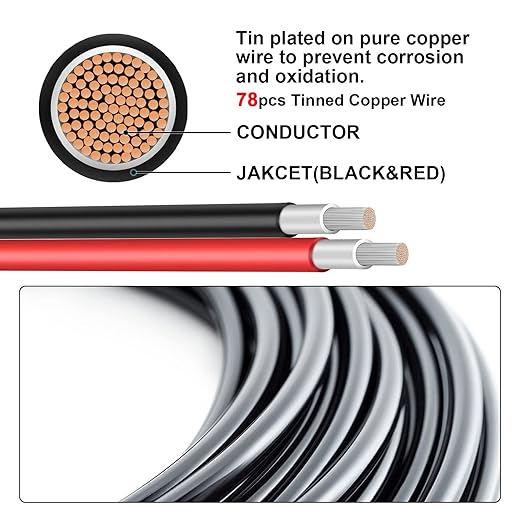 30FT 10AWG Solar Panel Extension Cable with Pair of Connectors Solar Cable for Solar Panels Charge Controllers and Solar Generator (10AWG 30FT)