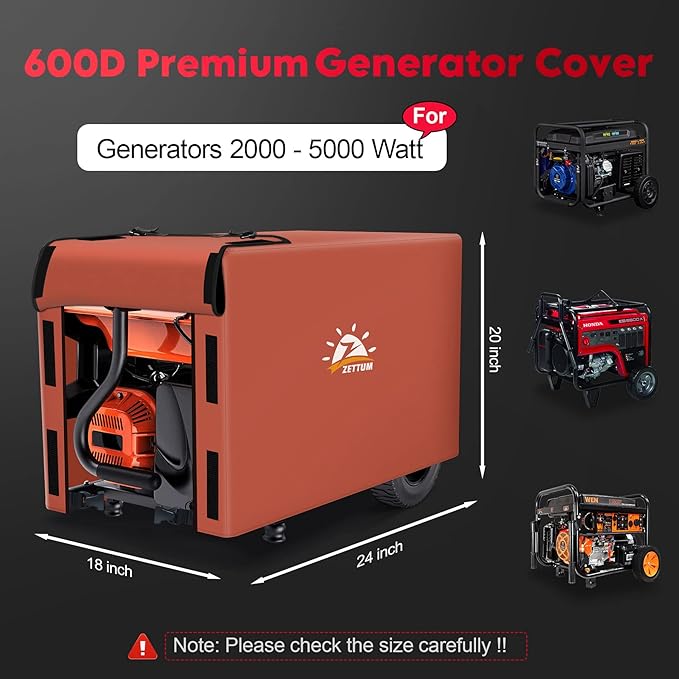 Zettum Generator Cover 24 Inch - 600D Outdoor Generator Cover Heavy Duty Waterproof Small Equipment Cover Outside for DuroMax Westinghouse Champion Predator Honda Portable Generator 2000-5000W