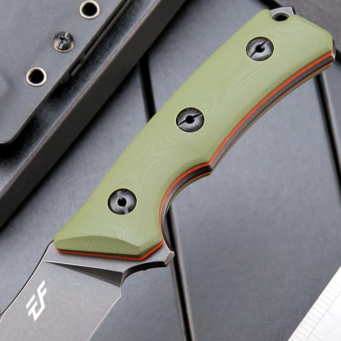 Eafengrow EF124 Fixed Blade Knife 14c28n Steel Blade Coated Black Titanium G10 Handle Fixed Knife for Outdoor Camping Hunting Survival EDC Tool Knives with Kydex Sheath(Army Green)