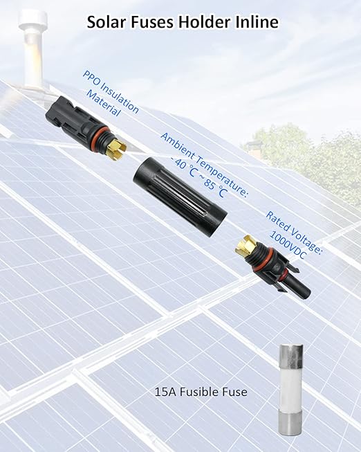 15A Solar Fuse Holder Inline 5PCS Waterproof Solar Fuse Connector for Solar Panel and Solar Controller Solar Surge Protection Device with Male and Female Connector
