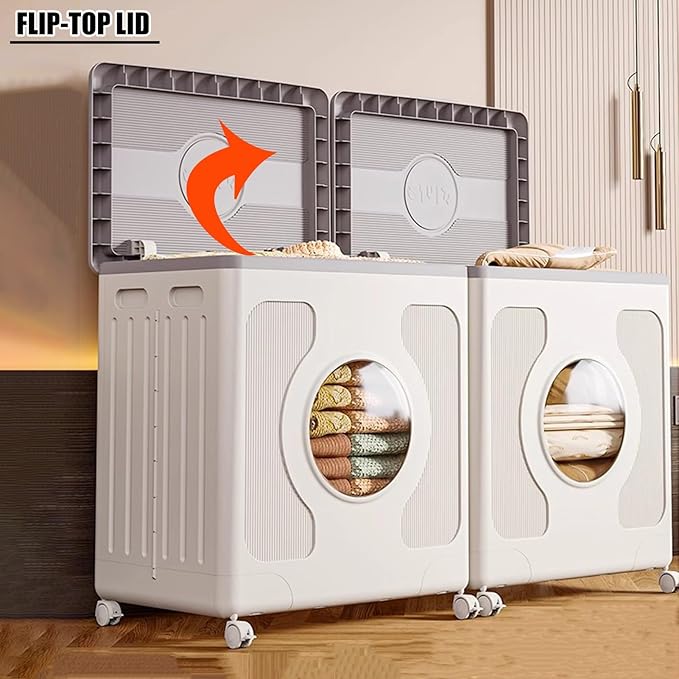 Modern Folding Large Storage Box 160L With Lid And Wheels Storage Bin For Clothes And Blankets Organization Plastic Storage Cabinet For Home Office