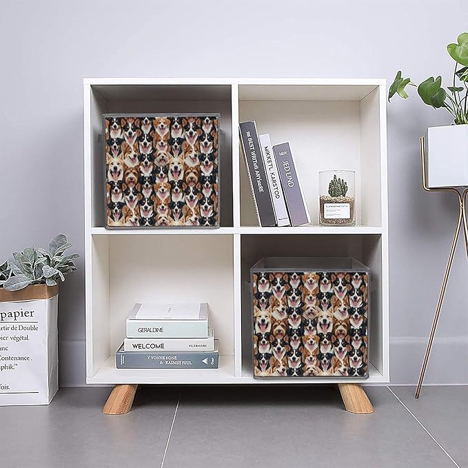 Practical Folding Storage Bins Cute Dogs Puppy Sturdy Container for Wardrobe Kitchen Simplistic Storage Solution