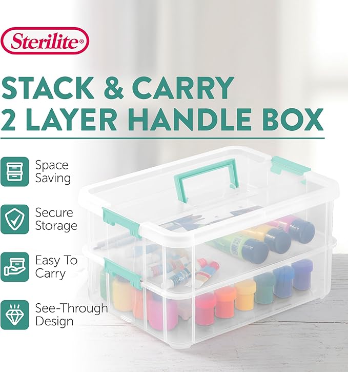 STERILITE Convenient Home 2-Tier Layer Stack Carry Storage Box Clear 12-Pack 12 X 1