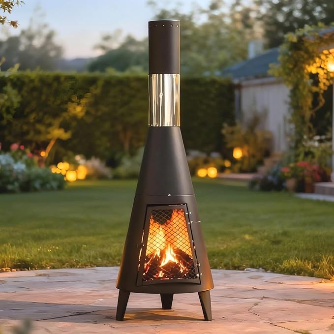 Chiminea Outdoor Fireplace for Patio with Fire Mat and Poker 3.6ft Small Chimneas Portable for Backyard Deck Camping and Beach chiminea fire Pit