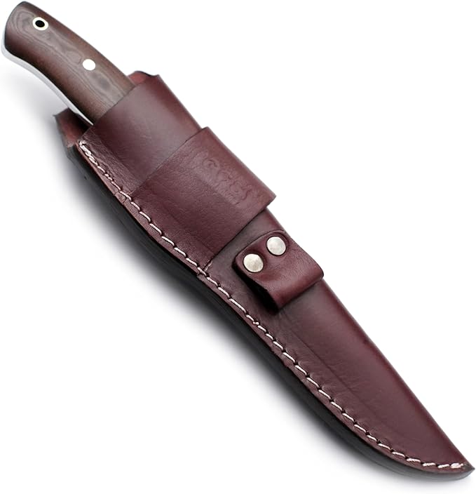 GCS Handmade Brown Micarta Handle D2 Tool Steel Tactical Hunting Knife with leather sheath Full tang blade designed for Hunting &amp EDC GCS 128