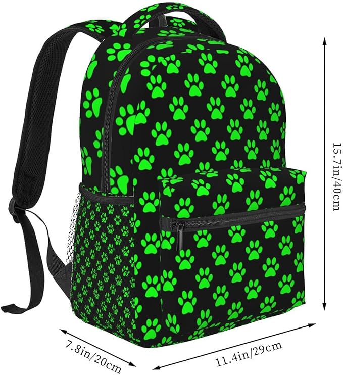 Green Paw print Backpack Multipurpose Shoulder Bag Capacity Gym Outdoor Hiking Travel Camping Gym Daypack 16in