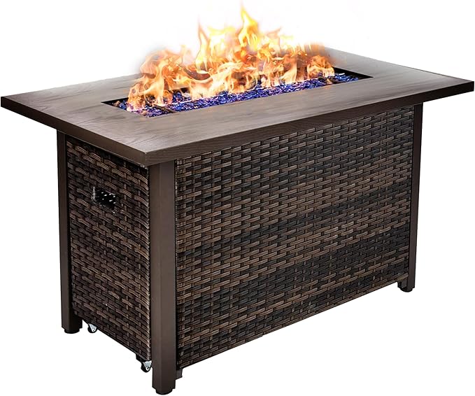 42 Inch Propane Fire Pit Table 50000 BTU Outdoor Gas Fire Pits with Removable Lid 2 in 1 Rectangular Firepit Table for Outside Patio Deck and Garden