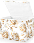 ALAZA Gold Rose Storage Bins Organizer Box Baskets Lidded Clothes for Shelves Closet Collapsible Stackable Storage Cubes Handles