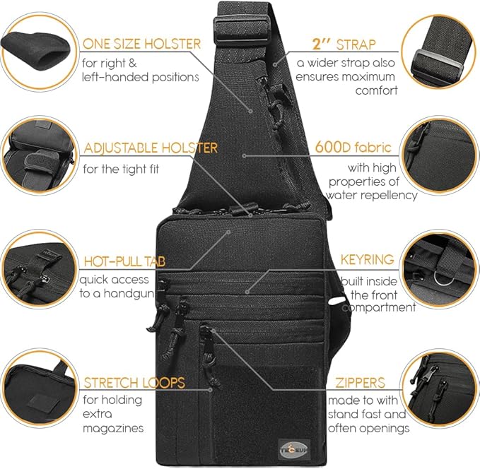 TECEUM Tactical Compact Sling Bag – CCW for Everyday – 10+ Styles – Shoulder EDC Crossbody Bag for Concealed Carry of Handgun