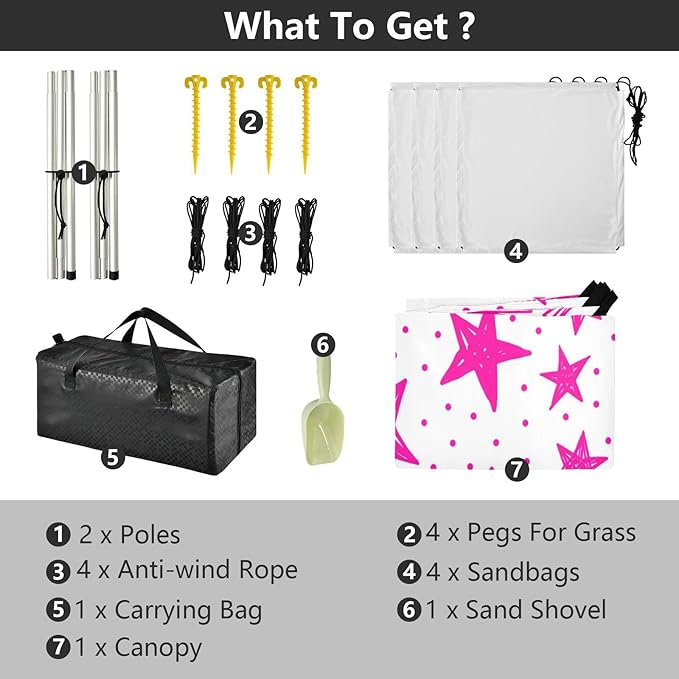 xigua Stars Beach Tent Sun Shelter with Carrying Bag - Silver Coated Oxford Fabric Beach Canopy for Beach Camping Fishing - Includes Windproof Ropes Sandbags &amp Stakes