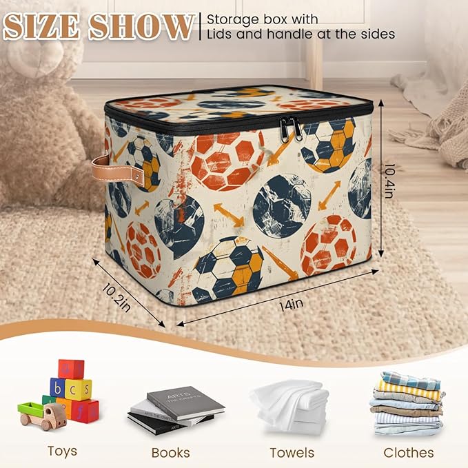 Storage Bins with Lids Soccers Print Storage Basket Clothes Organizer with Handles Closet Storage Containers for Clothing Bedding Blanket