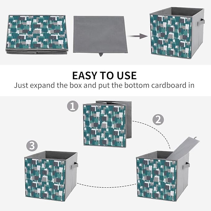 Collapsible Storage Cube with Handles Teal Grey Turquoise Space-Saving Foldable Organizer Bin for Bookshelf Cabinet Perfect for Small Apartments &amp Dorms