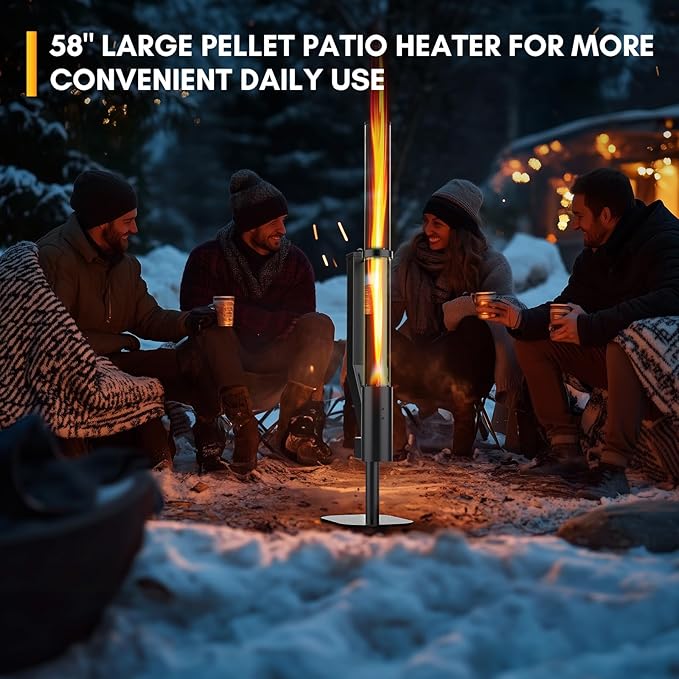Rayzi 58 Inch Pellet Stove Patio Heater Wood Pellet Heater Pellet Fire Pit for Outdoor - Smokeless Wood Pellet Burning Flame Outside Backyard Bonfire Fireplace for Camping Patio Garden Picnic