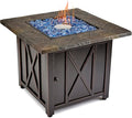 Endless Summer 30 Inch Square 30000 BTU Liquid Propane Gas Outdoor Fire Pit Table w/Push Button Ignition Blue Fire Glass &amp Steel Fire Bowl Bronze