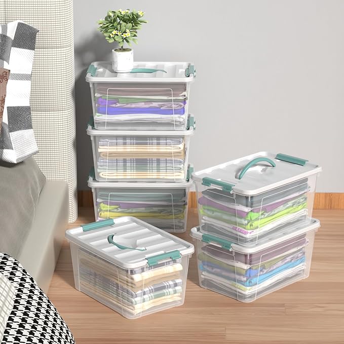8 Packs 14 Quarts Latching Containers with Handles Please Clear Storage Boxes Totes
