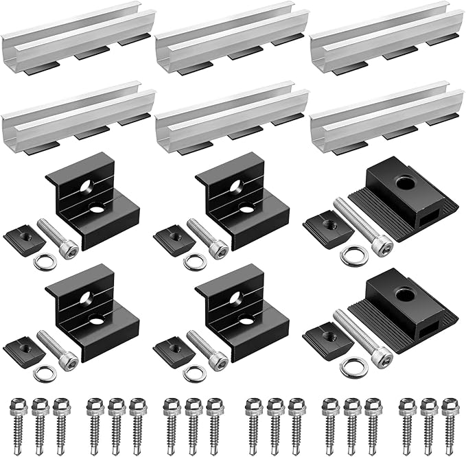 Anbte 6Pcs Solar Panel Bracket Kit Aluminium Solar Panel Roof Mounting Kit 7.87 Mounting Rail 30mm/35mm Solar Panel Mounting Brackets for Metal Roof Tin Roof Flat Roof Sheet Roof