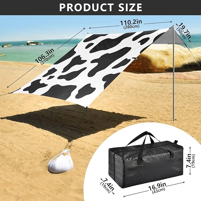 ALAZA Cow Pattern Beach Tent Sun Shelter Portable Canopy Sunshade for Outdoor Camping Picnics Backyard Fun 10x9 ft