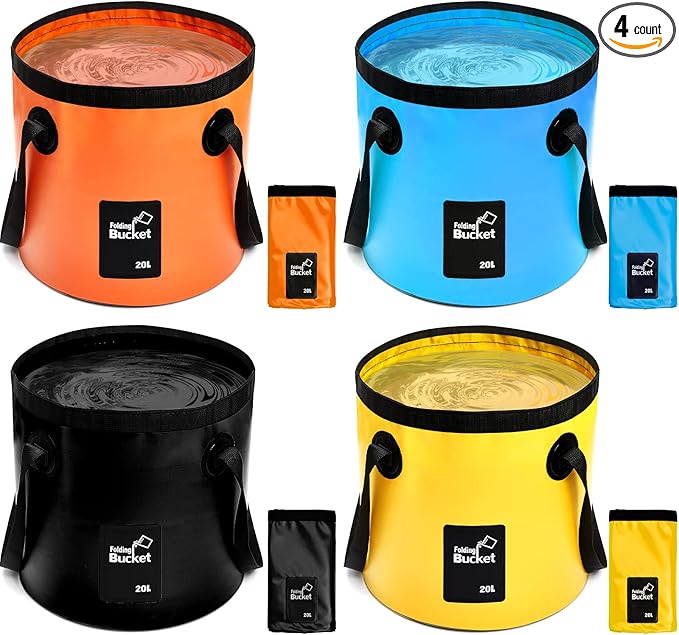 Tessco for you 4 Pcs 20L Collapsible Bucket with Handle 5 Gallon Portable Folding Bucket Foldable Water Container for Camping Hiking Fishing Beach Car Washing