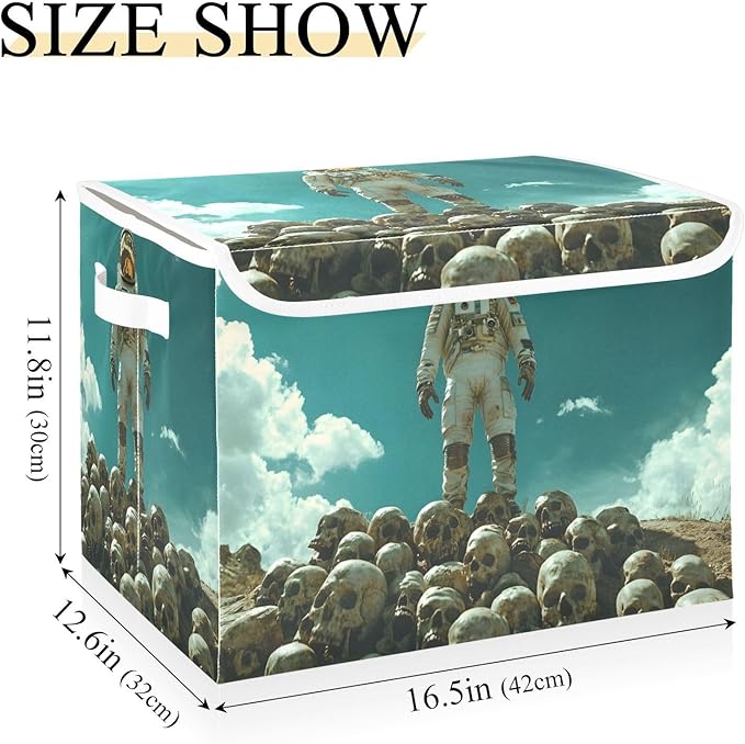 AIXIWAWA Lidded Storage Cube (Skulls Astronauts) Fabric Foldable Closet Bins with Flip Lid and Handles Organizer Basket Container 16.5 x 12.6 x 11.8 IN