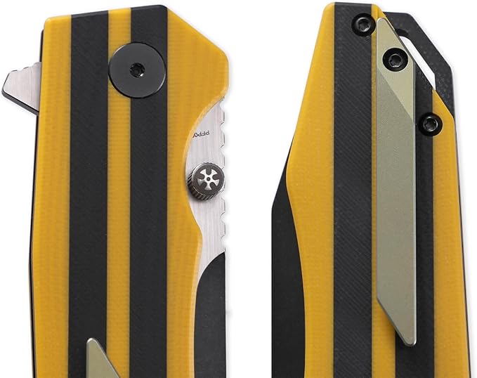 Petrified fish PFP08 Mocado Pocket Knife3.58 K110 Steel Satin Blade 5.64oz G10 Handle Flipper Liner lock Folding knife (Yellow Satin)