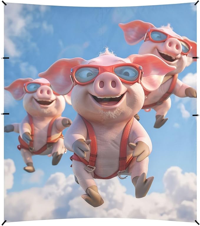 ALAZA Three Funny Sky Flying Piggies 3D Illustrat Beach Tent Sun Shelter Portable Canopy Sunshade for Outdoor Camping Picnics Backyard Fun 10x9 ft