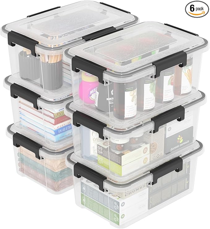 12 Quart Clear Plastic Storage Box with Lid Latching Storage Box Pack of 6