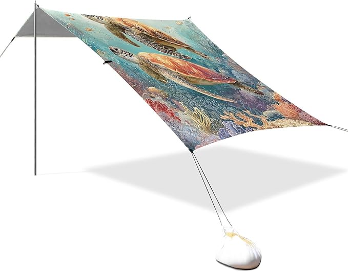 ALAZA Two Watercolor Sea Turtles Beach Tent Sun Shelter Portable Canopy Sunshade for Outdoor Camping Picnics Backyard Fun 10x9 ft