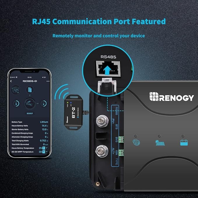 Renogy 50 Amp MPPT Charge Controller 12V MPPT Solar Charge Controller Capable for Solar Panel and Alternator Power Input with DC to DC Battery Charger Function for Gel AGM and Lithium Batteries