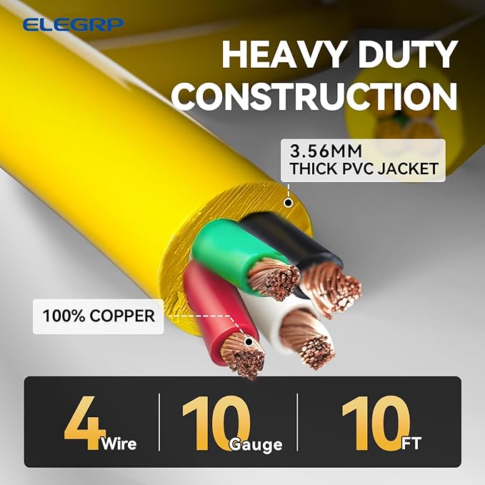 ELEGRP 30 Amp Generator Extension Cord 10 Feet 4-Prong NEMA L14-30P to L14-30R 120/250V Up to 7500W SJTW 10AWG/4C Locking Power Cord for Portable Generators Home Backup UL Standard Compliant