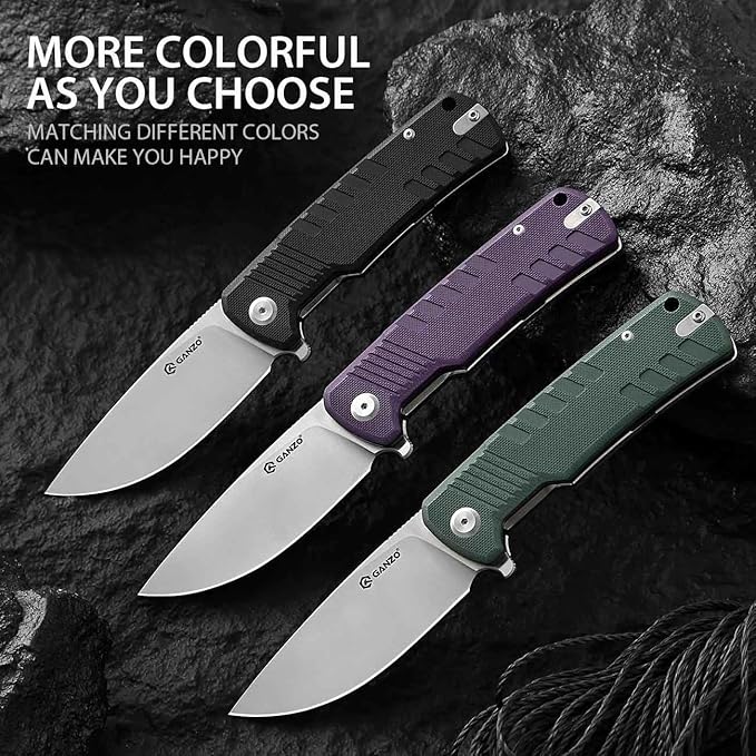 Firebird Ganzo G769-PL EDC Folding Pocket Knife Razor Sharp D2 Stainless Steel Blade G10 Handle with Clip Outdoor Pocket Knife Hunting Fishing Hiking Folder Best Gift for Men (Purple)