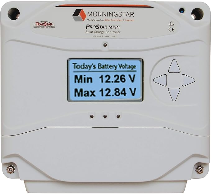 Morningstar Prostar 25A MPPT Solar Charge Controller w/ Meter (PS-MPPT-25M) - Intelligent Solar Panel Regulator Supports 12V/24V LA/Lithium Batteries LVD/Lighting Control HazLoc Rated Low Noise