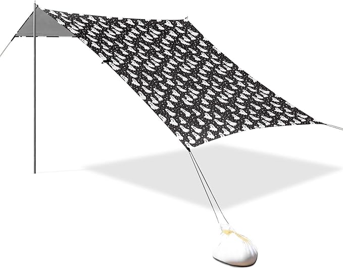 ALAZA Ghost Polka Dots Beach Tent Sun Shelter UPF50+ Protection Beach Shade Canopy w/ 4 Sandbags for Outdoor Camping Fishing Backyard Fun Picnic 10x9 ft