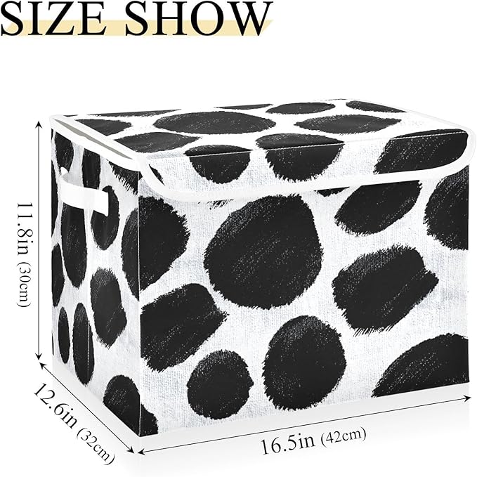 Storage Bins With Lid Stackable Fabric Closet Organizer Clothing Storage Large Boxes For Closet Shelves Bedroom Black White Cow Print