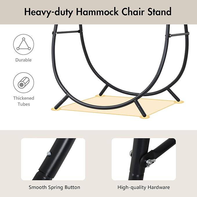 ANOW Macrame Hammock Chair with Stand for Outside Heavy Duty Hanging Chair Stand with Swing Chair Includes Seat Cushion Max 400 Lbs Natural