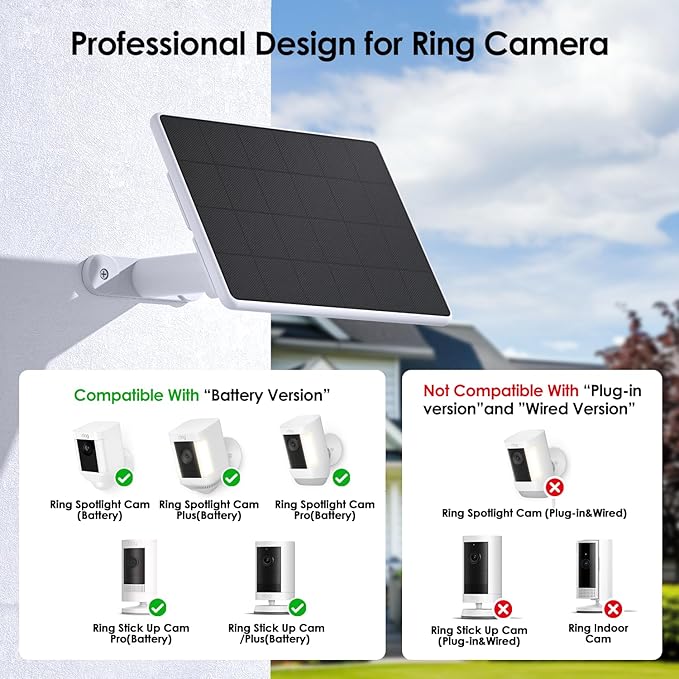 6W Solar Panel for Ring Spotlight Cam Battery &amp Stick Up Cam Battery High-Efficiency Solar Charger with 360° Adjustable Retractable Bracket &amp 10ft Cable (4 Pack)