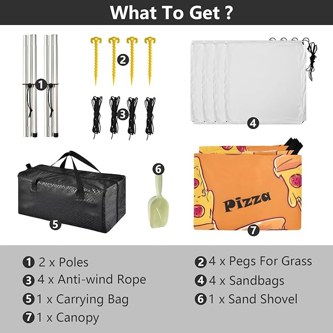 ALAZA Orange Pizza Pattern Beach Tent Sun Shelter Portable Canopy Sunshade for Outdoor Camping Picnics Backyard Fun 10x9 ft
