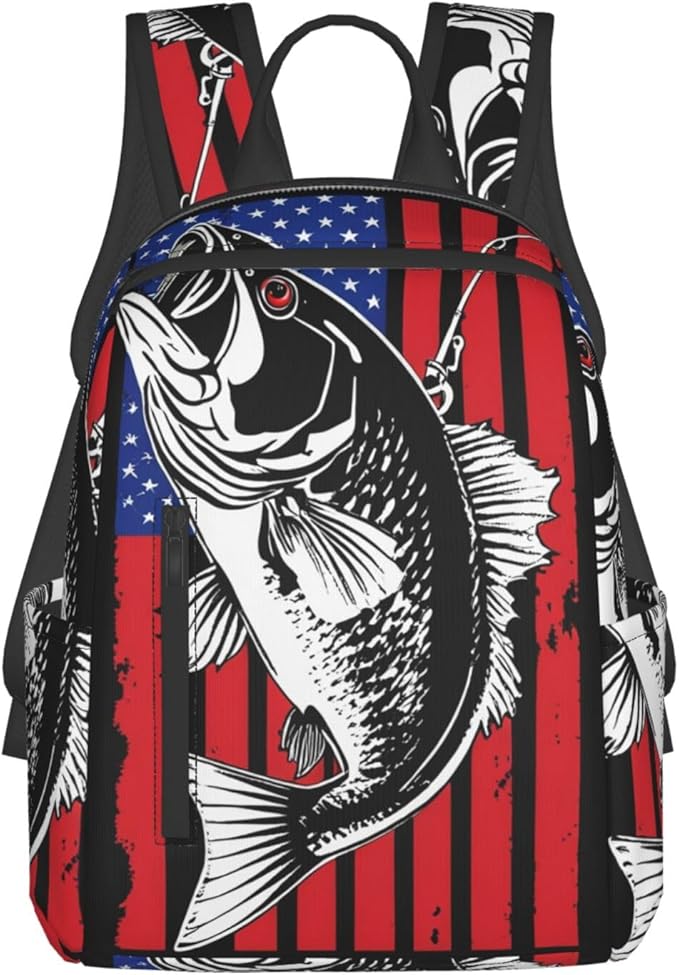American Bass Fishing Lure Flag Backpack Lightweight Bookbag