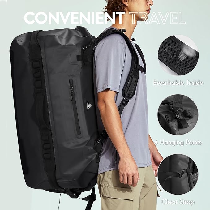 Haimont Large Waterproof Duffel Backpack Roll-Top Heavy Duty Dry Duffle Bag for Boating Travel Motorcycle Kayaking Camping 60L