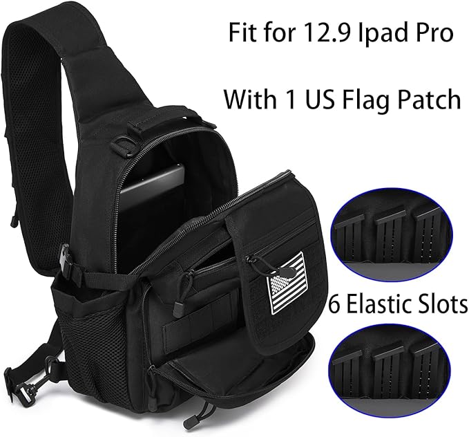 ATBP Tactical Crossbody Bag Holster Shoulder Backpack 6 Elastic Slots Water Bottle Holder Carrier Accessories Pouch 15L