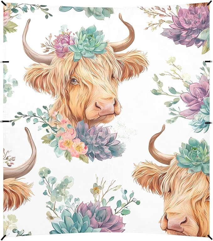 ALAZA Highland Cattle Succulent Pattern Beach Tent Sun Shelter Portable Canopy Sunshade for Outdoor Camping Picnics Backyard Fun 10x9 ft